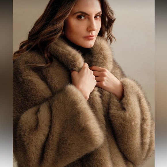 3 LEFT 🔥 Luxury Long Faux Fur Coat Winter Jacket Vintage Old Money Style cream - Picture 11 of 17